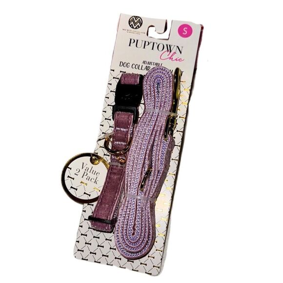 Puptown Chic Adjustable Purple Glitter Velour Dog Collar & Leash Set Size Small - Picture 14 of 15